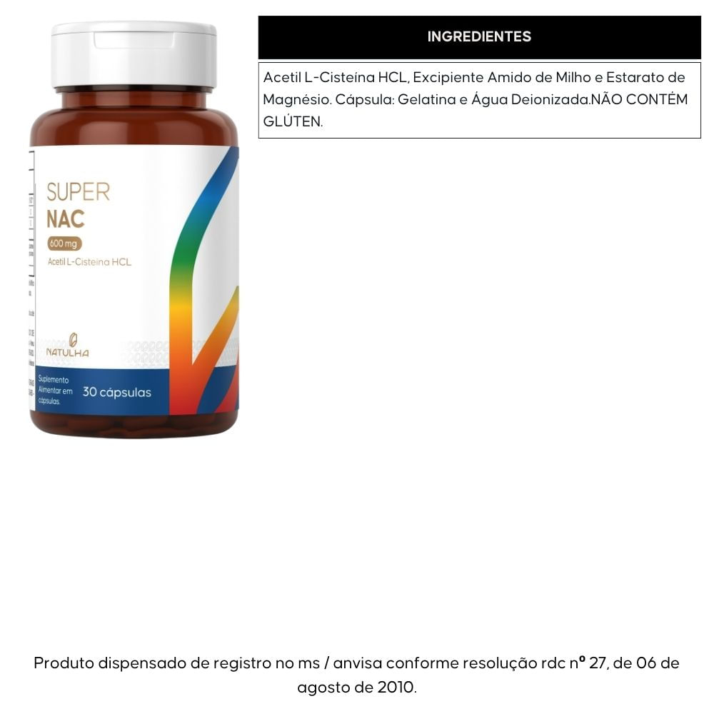 Kit 2 Super NAC Acetilcisteina HCL 600mg Natulha 30 Cápsulas