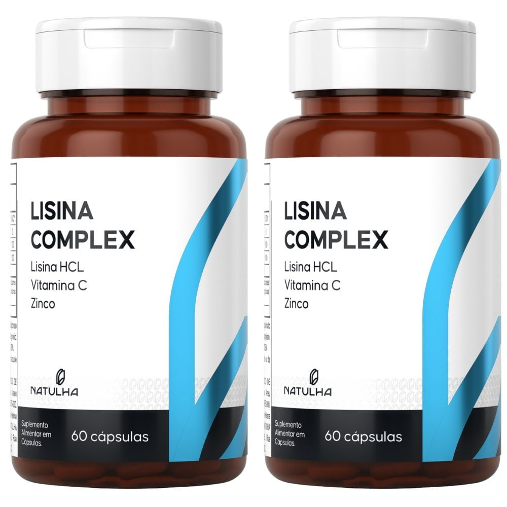 Kit 2 Lisina Complex Lisina HCL, Vitamina C e Zinco Natulha 60 Cápsulas