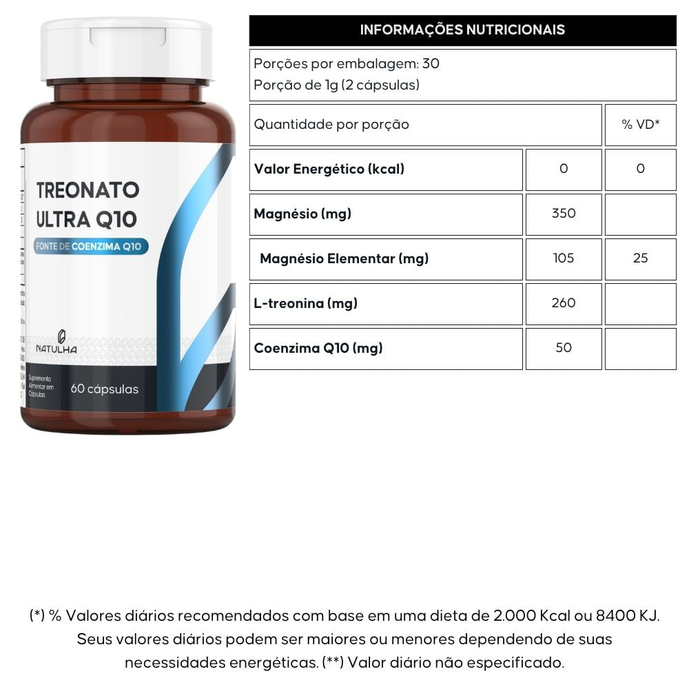 Kit 3 Magnésio Treonato Com Coenzima Q10 Natulha 60 Cápsulas