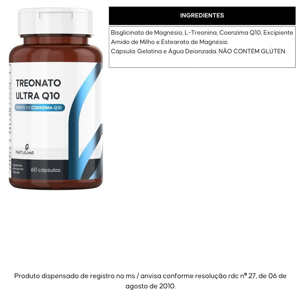 Kit 3 Magnésio Treonato Com Coenzima Q10 Natulha 60 Cápsulas