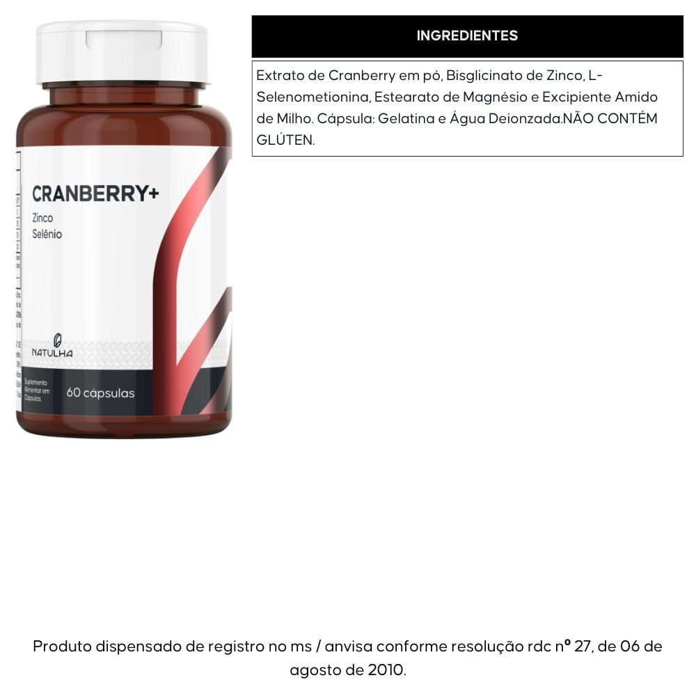 Kit 2 Cranberry Com Zinco e Selênio Natulha 60 Cápsulas