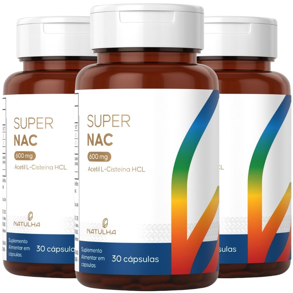 Kit 3 Super NAC Acetilcisteina HCL 600mg Natulha 30 Cápsulas