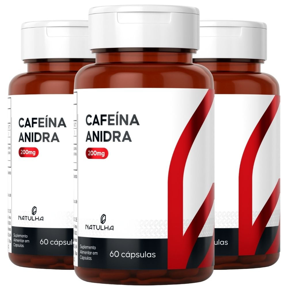 Kit 3 Cafeína Anidra Pura Natulha 60 Cápsulas
