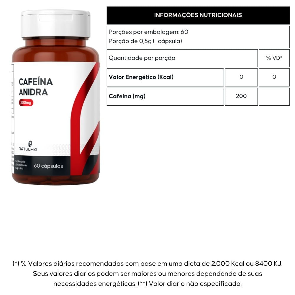 Kit 3 Cafeína Anidra Pura Natulha 60 Cápsulas