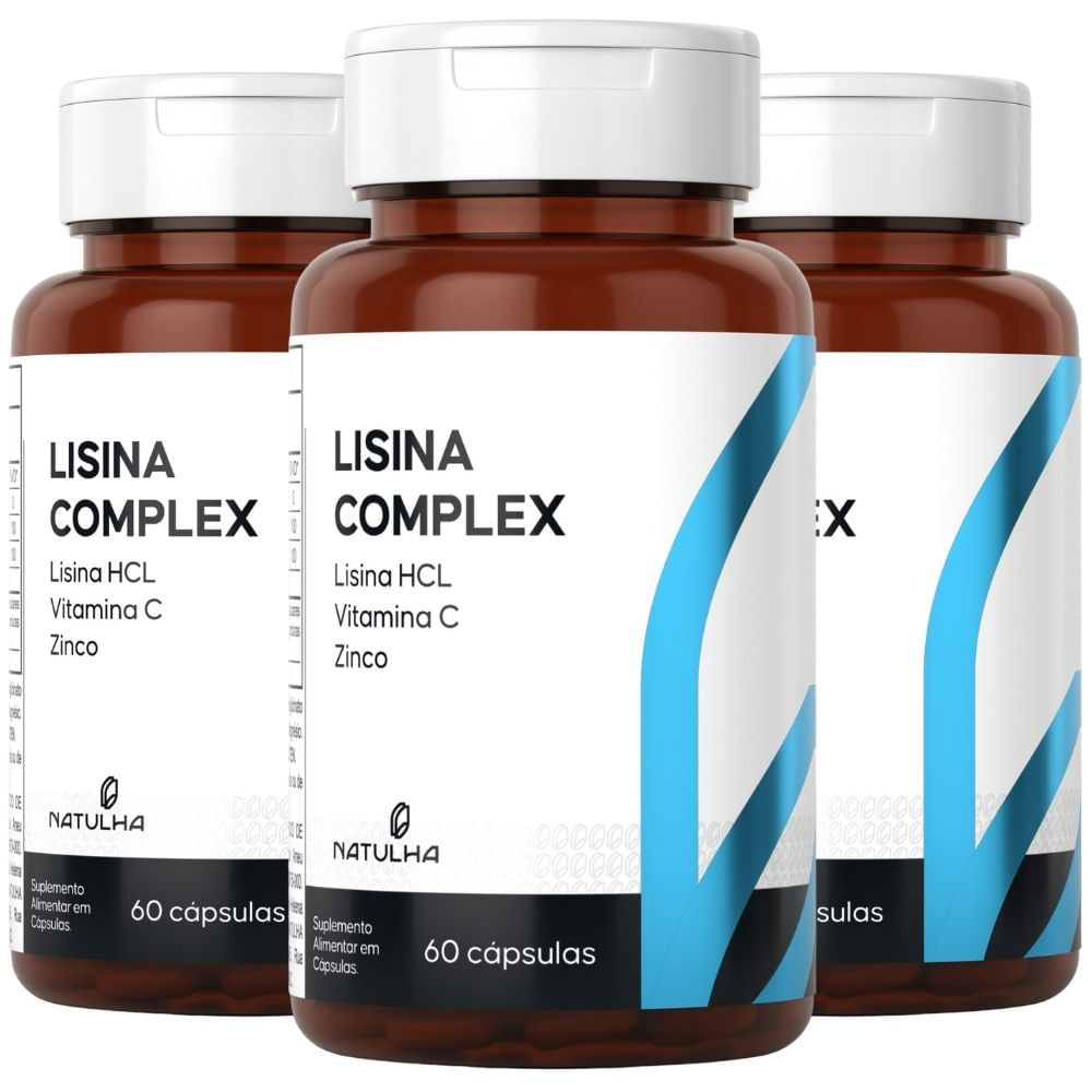 Kit 3 Lisina Complex Lisina HCL, Vitamina C e Zinco Natulha 60 Cápsulas