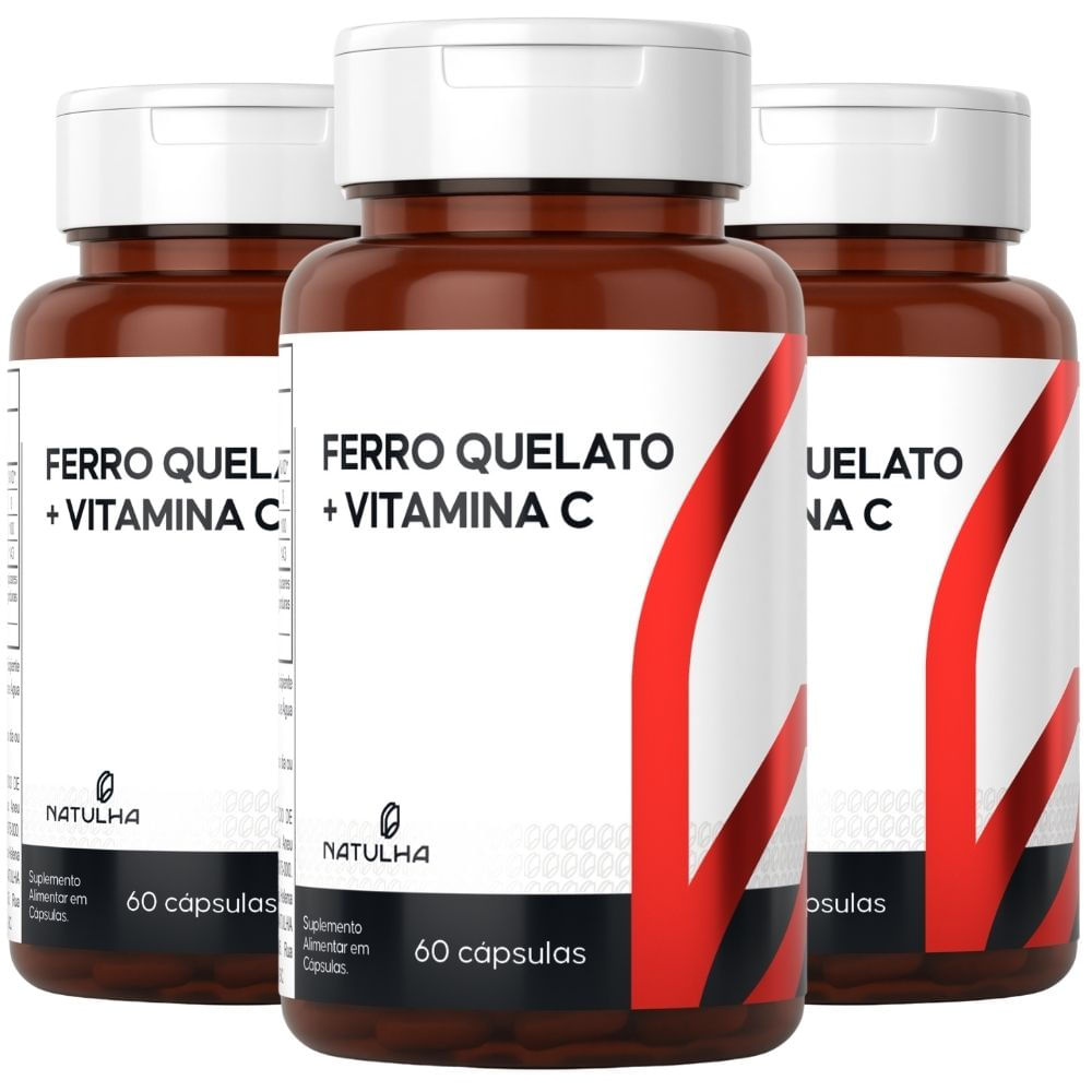 Kit 3 Ferro Quelato + Vitamina C Natulha 60 Cápsulas