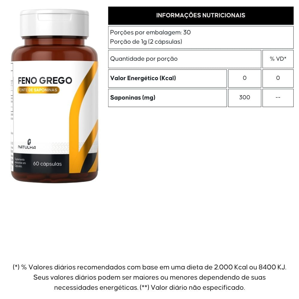 Kit 3 Extrato de Feno Grego Natulha 60 Cápsulas