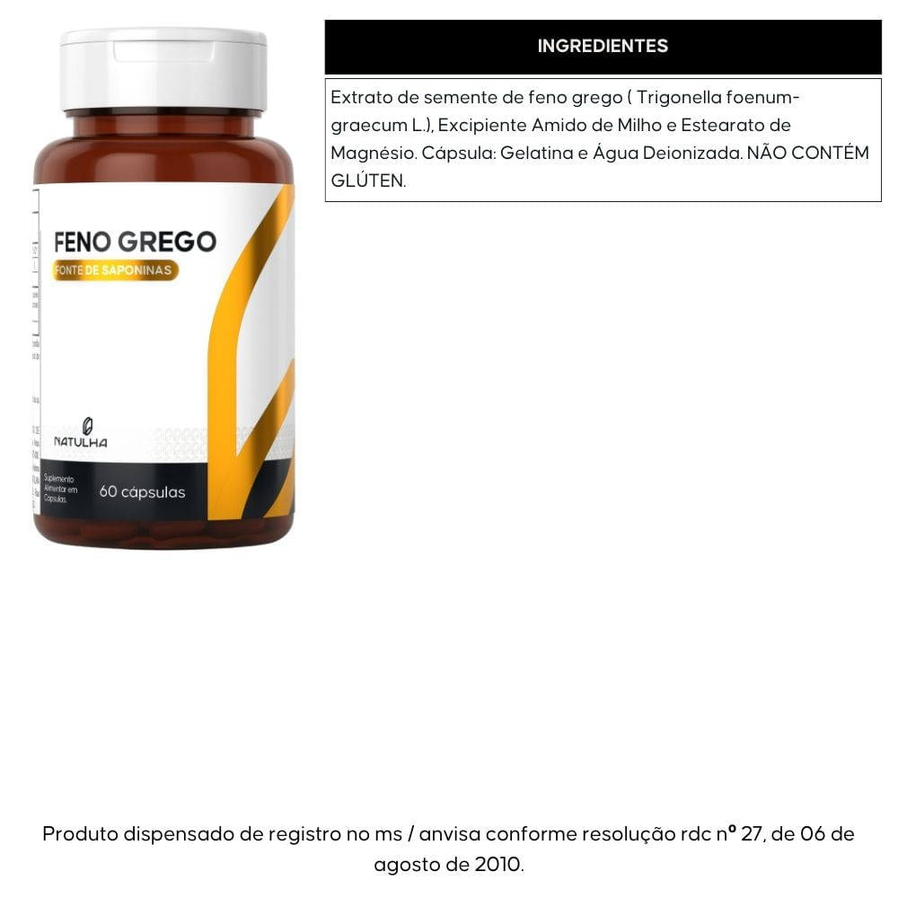 Kit 3 Extrato de Feno Grego Natulha 60 Cápsulas