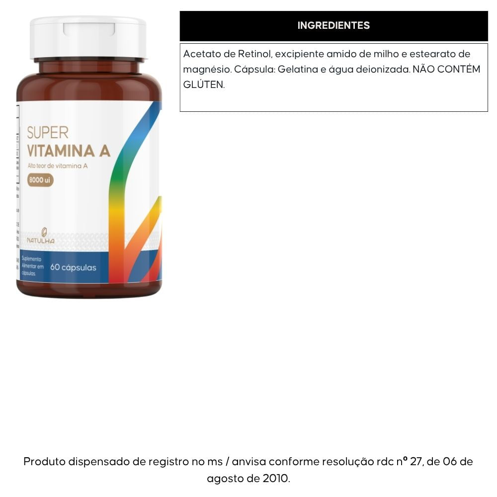 Kit 2 Super Vitamina A 8000UI Natulha 60 Cápsulas