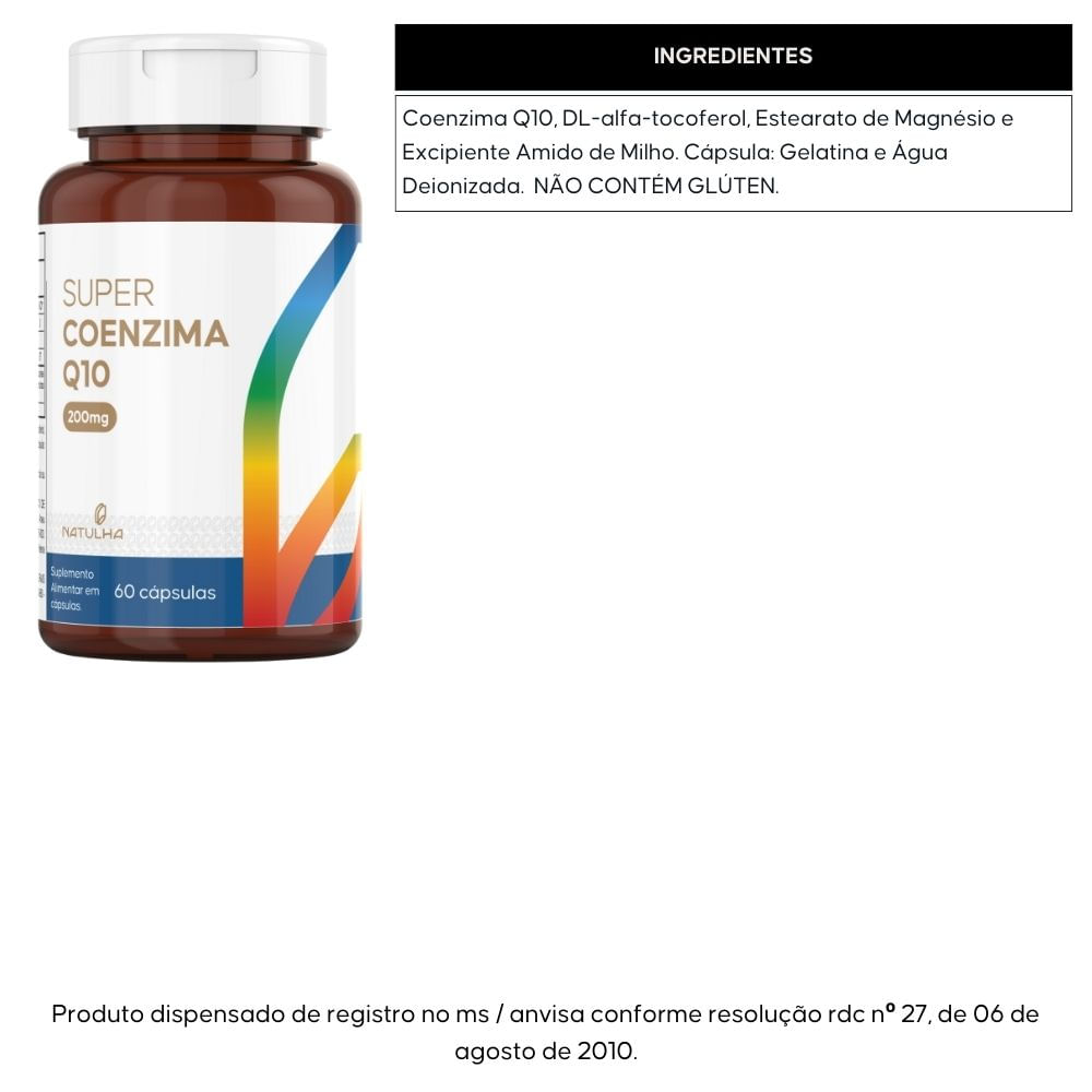Kit 3 Super Coenzima Q10 200mg + Vitamina E Natulha 60 Cápsulas