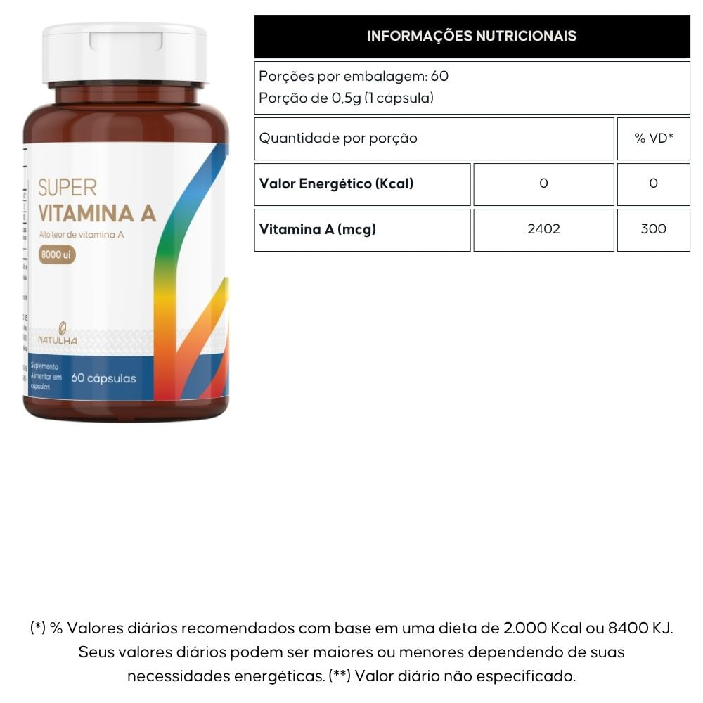 Kit 3 Super Vitamina A 8000UI Natulha 60 Cápsulas