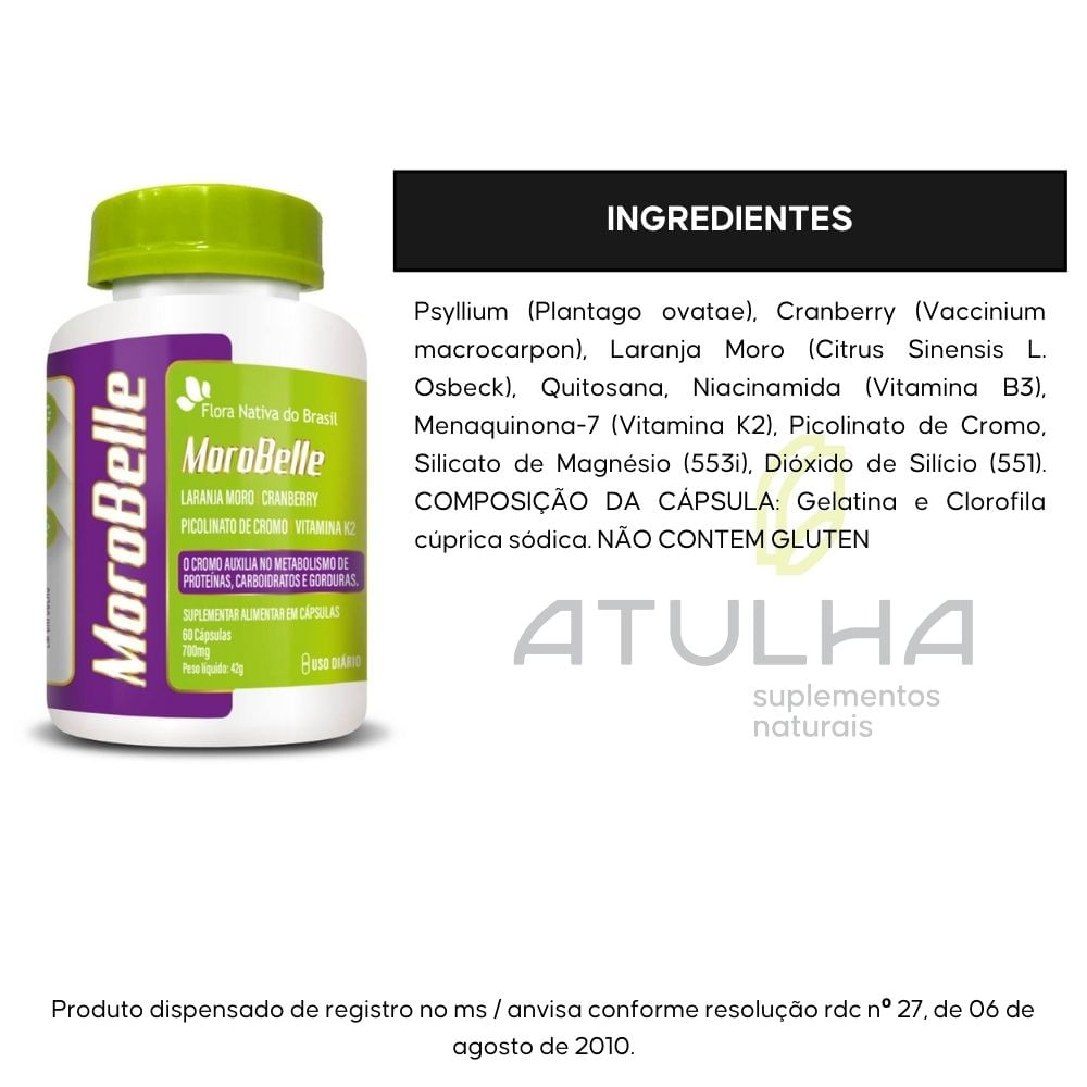Morobelle Laranja Moro, Cranberry, Cromo e Vitaminas Flora Nativa 60 Cápsulas