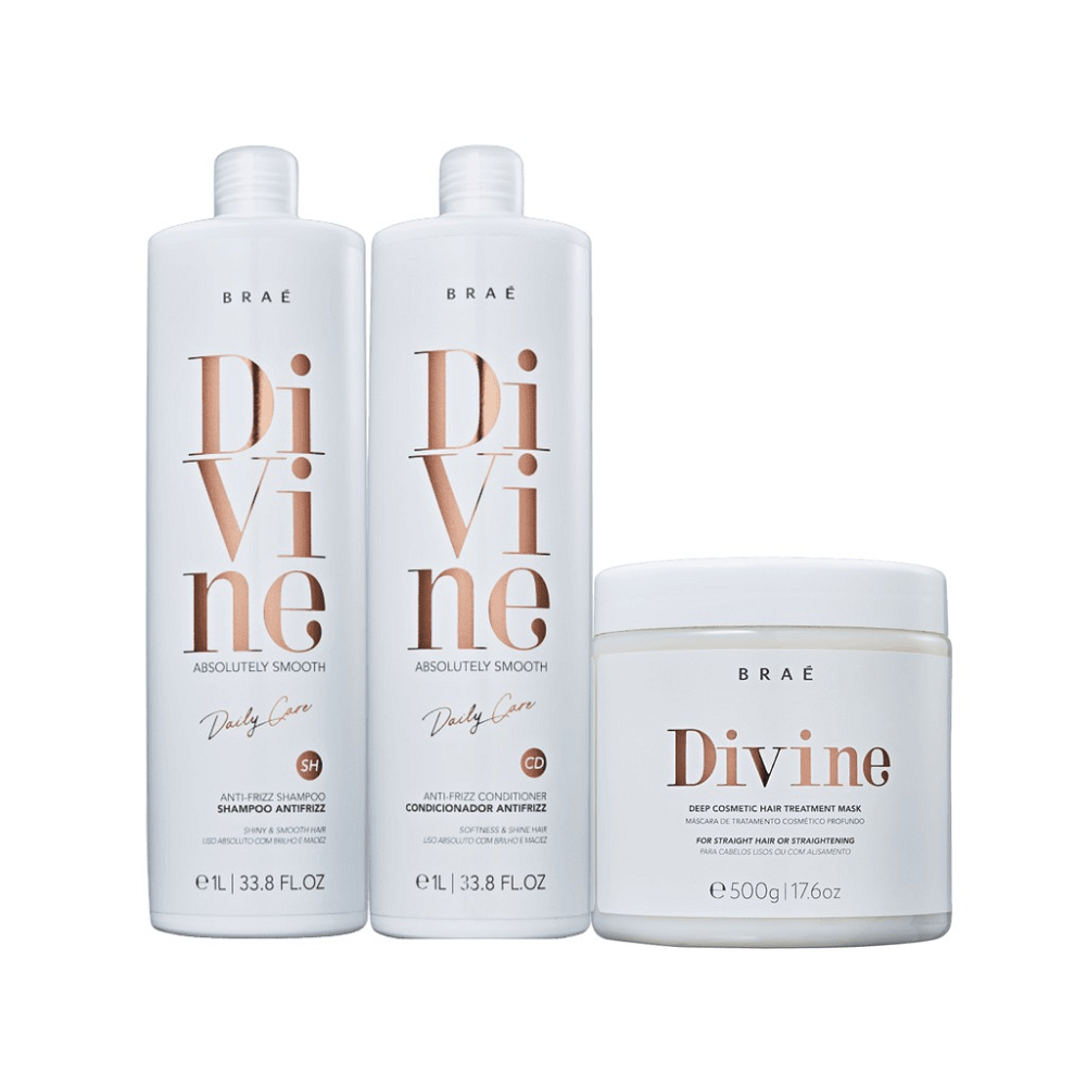 Kit Shampoo 1L + Condicionador 1L + Máscara 500g Divine Braé