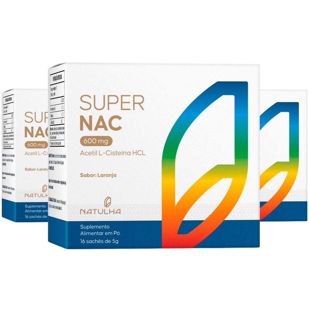 Kit 3 Super NAC Acetilcisteina HCL 600mg Natulha 16 Sachês