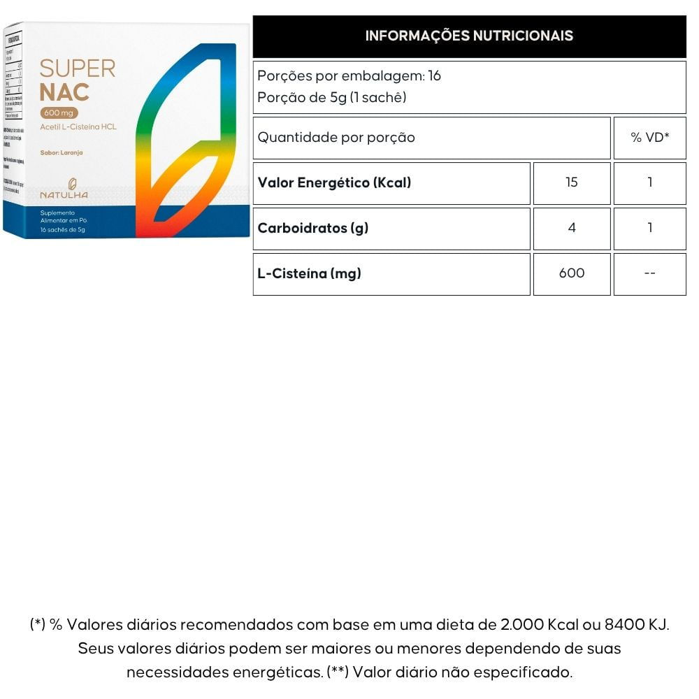 Kit 3 Super NAC Acetilcisteina HCL 600mg Natulha 16 Sachês