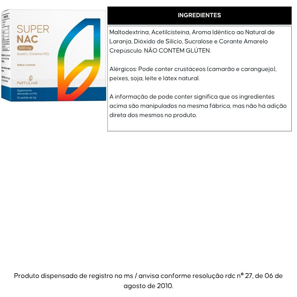 Kit 3 Super NAC Acetilcisteina HCL 600mg Natulha 16 Sachês