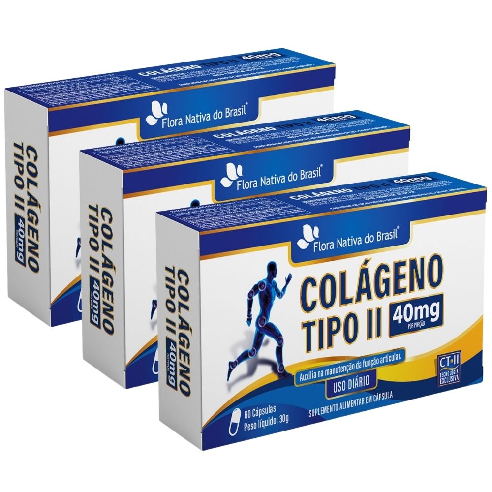 Kit 3 Colágeno Tipo 2 Flora Nativa 60 Cápsulas