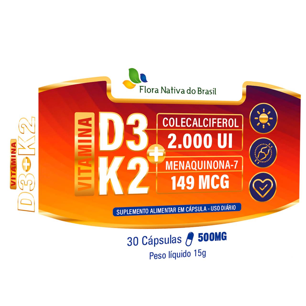 Kit 3 Vitamina k2 Mk-7 + Vitamina D3 Flora Nativa 30 Cápsulas
