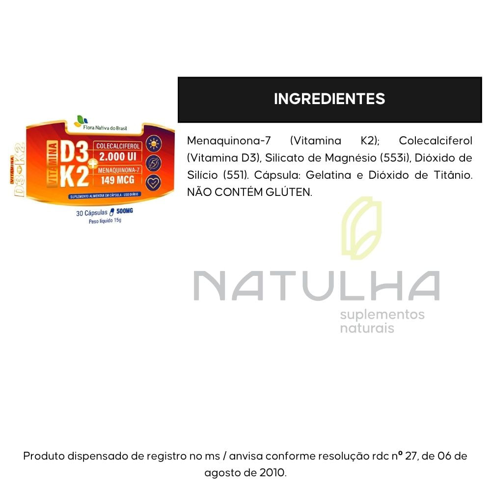 Kit 3 Vitamina k2 Mk-7 + Vitamina D3 Flora Nativa 30 Cápsulas