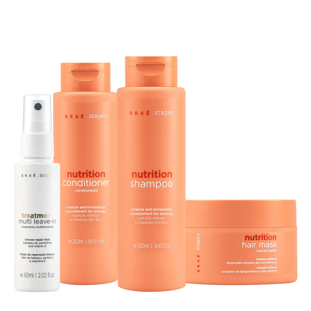 Kit Braé Shampoo 250ml + Condicionador 250ml+ Máscara Capilar 200g+ Leave In 60ml