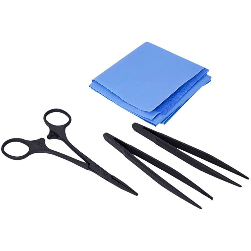 Kit Kolplast Curativo Estéril Descartável 3 Pinças + Campo