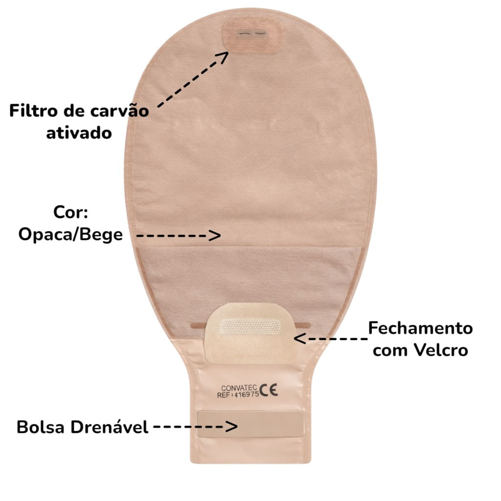Kit 10 Bolsa Colostomia Convatec 19-64mm Drenável Filtro De Carvão Opaca
