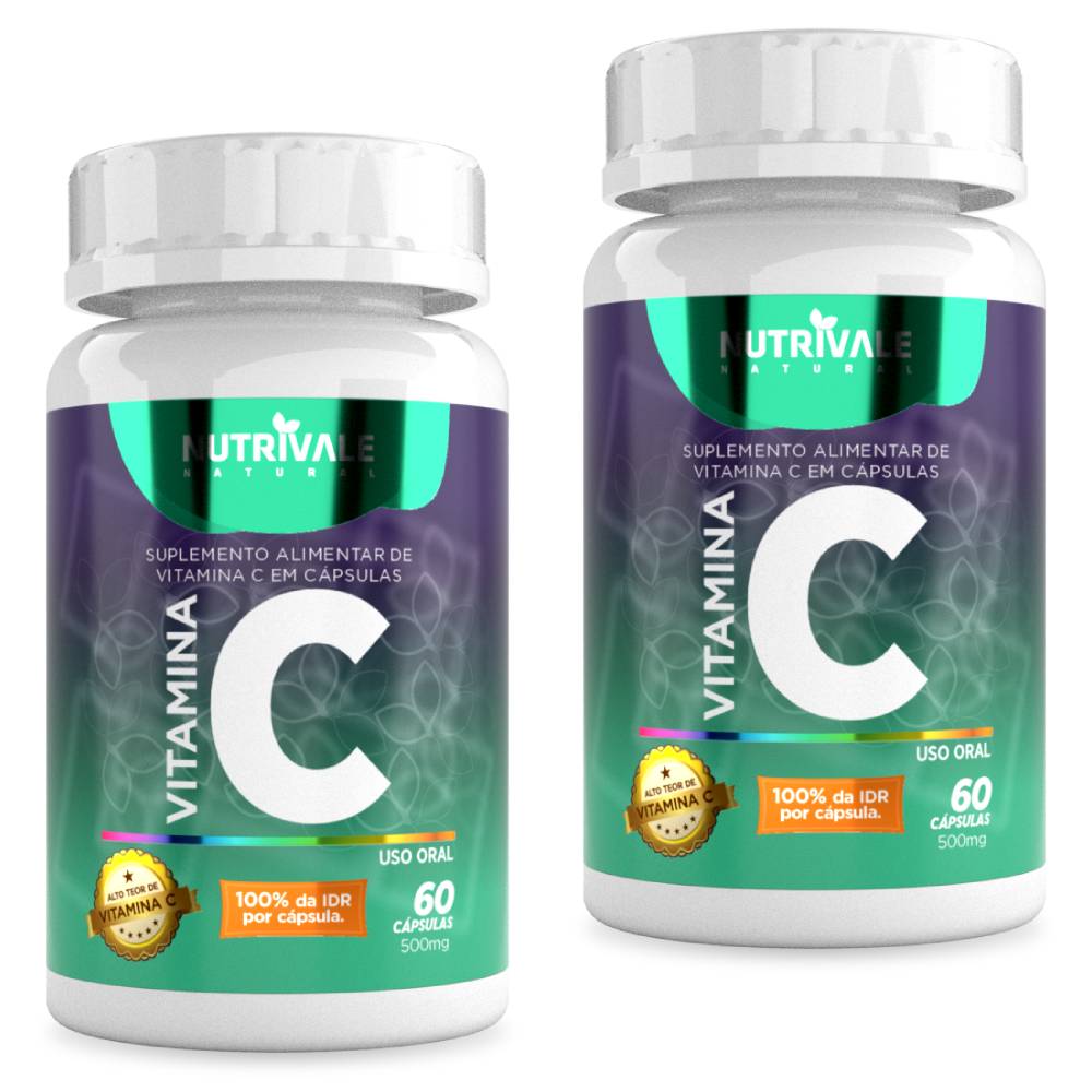 Kit 2 Vitamina C Ácido Ascórbico Nutrivale 60 Cápsulas