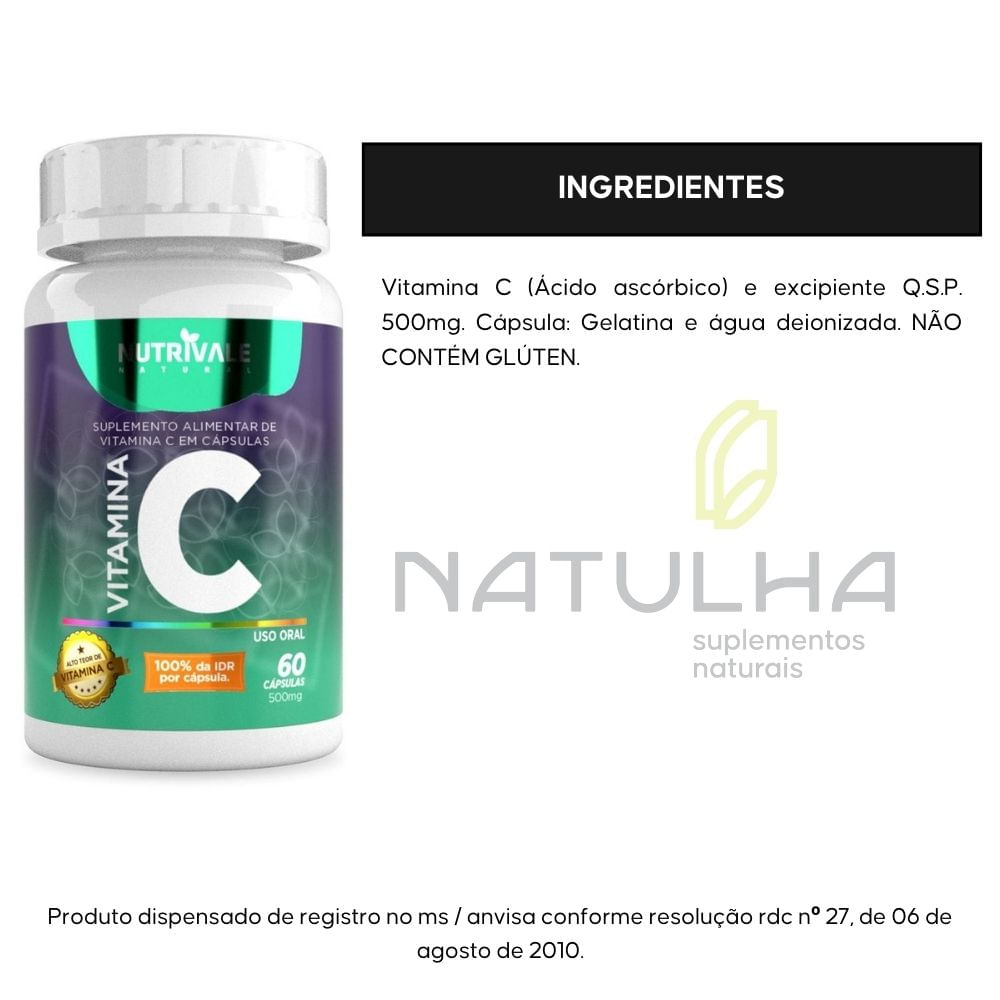 Kit 2 Vitamina C Ácido Ascórbico Nutrivale 60 Cápsulas