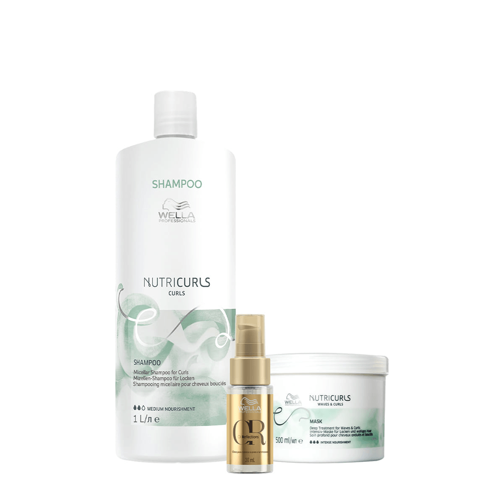 Kit Nutricurls Wella Professionals Shampoo 1L +Máscara 500ml + Oil Reflections 30ml
