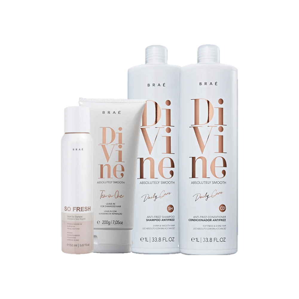 Kit Braé Shampoo 1l + Condicionador Anti Frizz 1l +leave-in 200g + So Fresh 150ml