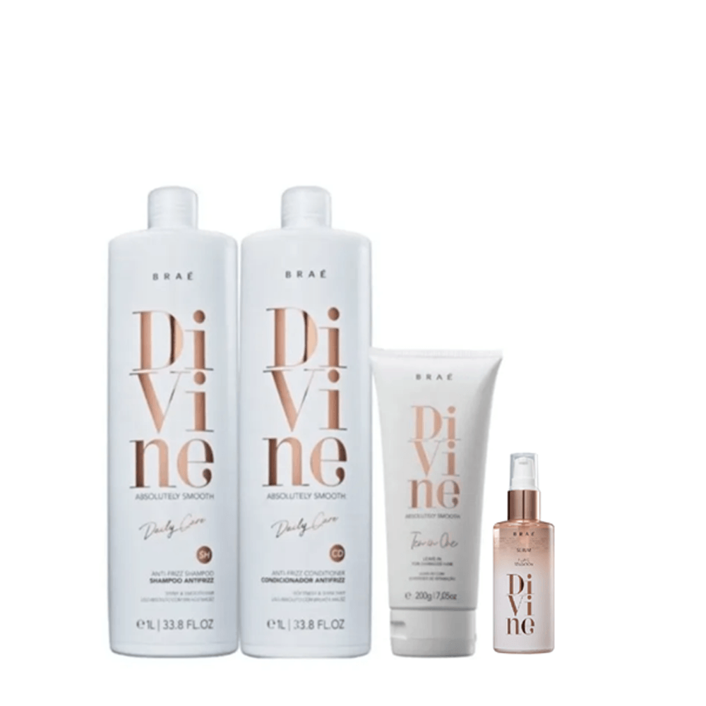 Kit Braé Divine Shampoo 1l  + Condicionador 1l + Leave-in 200g + Sérum 60ml