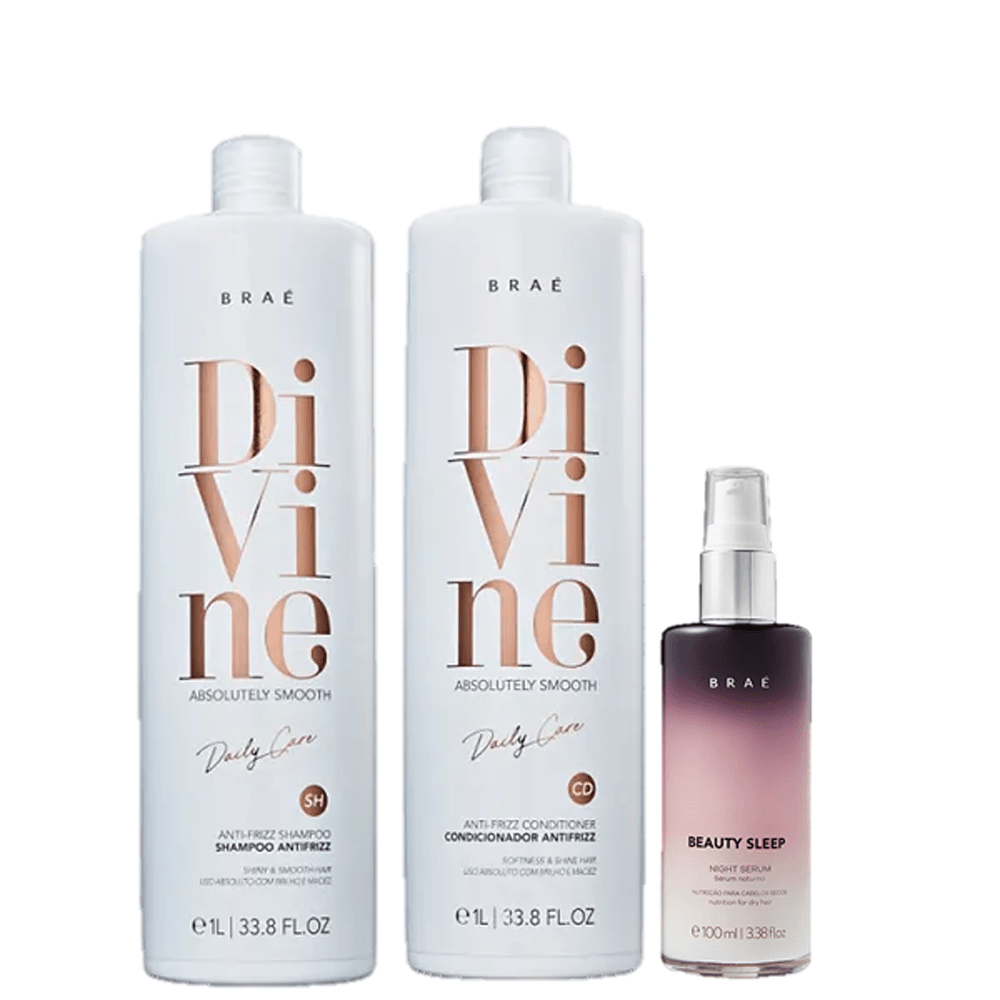 Kit Braé Divine Shampoo 1L + Condicionador 1L + Beauty Sleep 100ml
