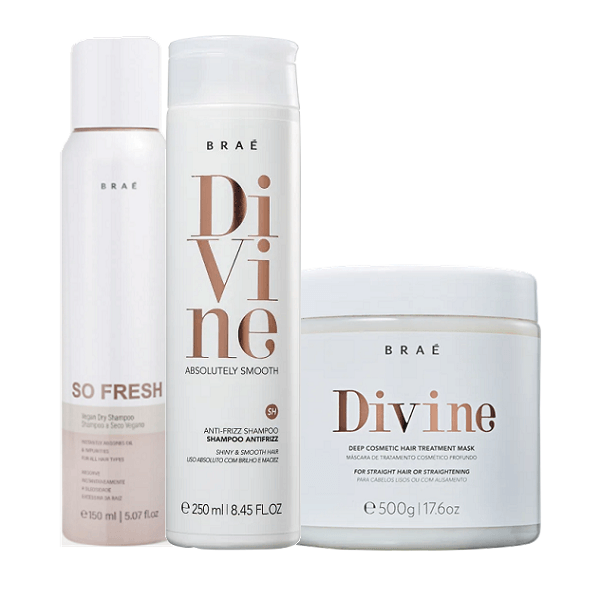 Kit Braé Divine Shampoo 250ml + Máscara 500g + So Fresh 150ml