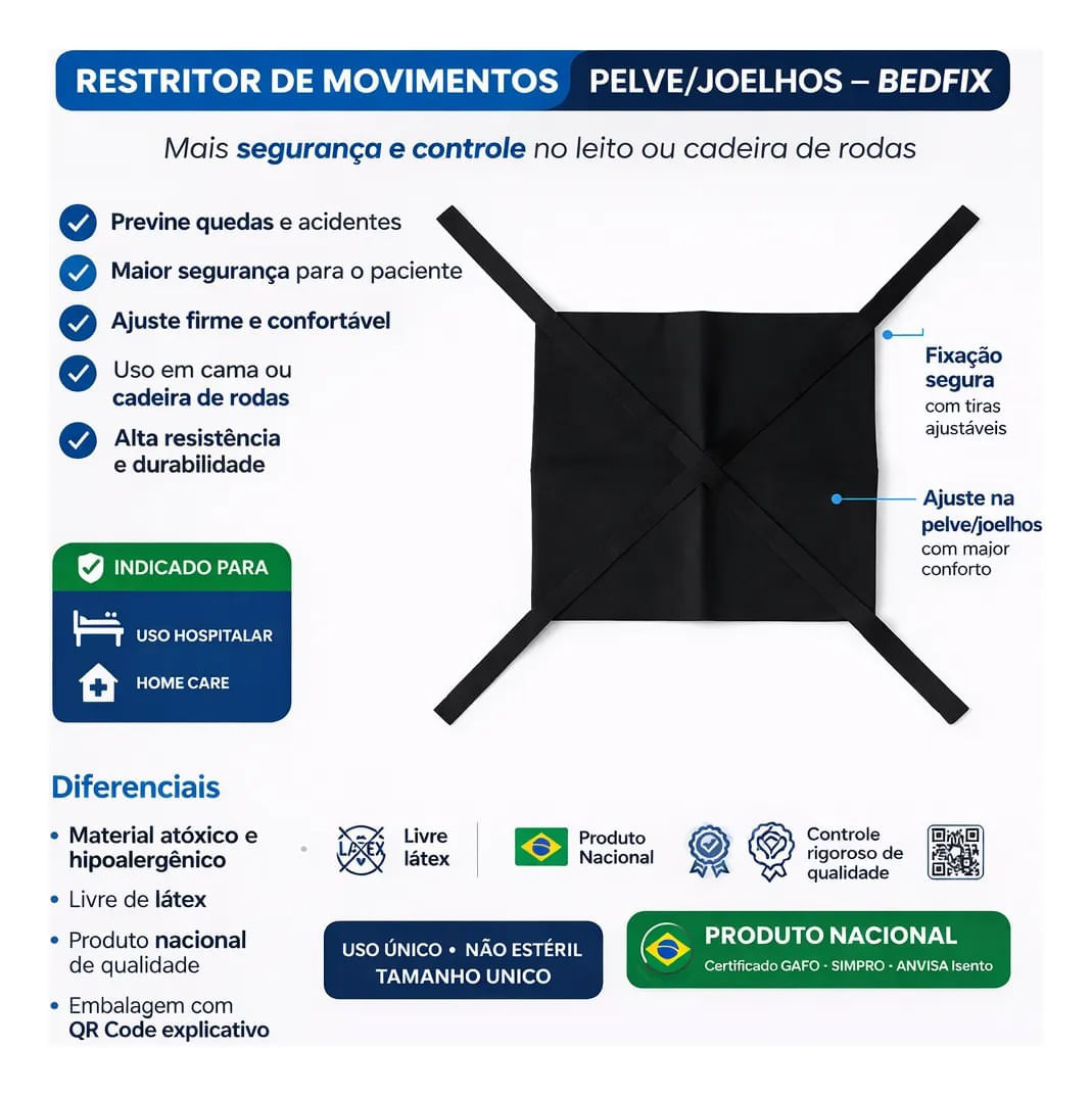 Cinto Restritor Pelve e Joelho para Cama e Cadeira de Rodas BedFix