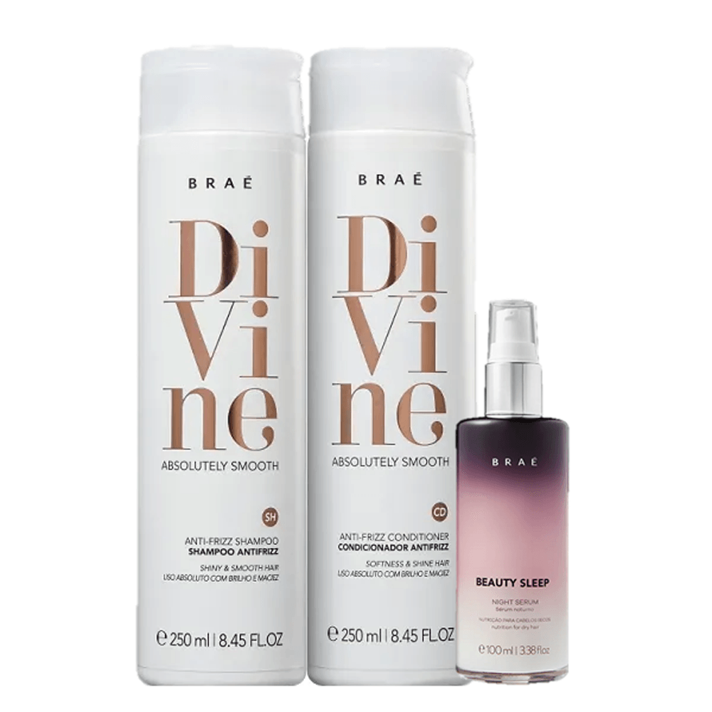 Kit Braé Divine Anti Frizz Shampoo 250ml + Condicionador 250ml + Beauty Sleep 100ml