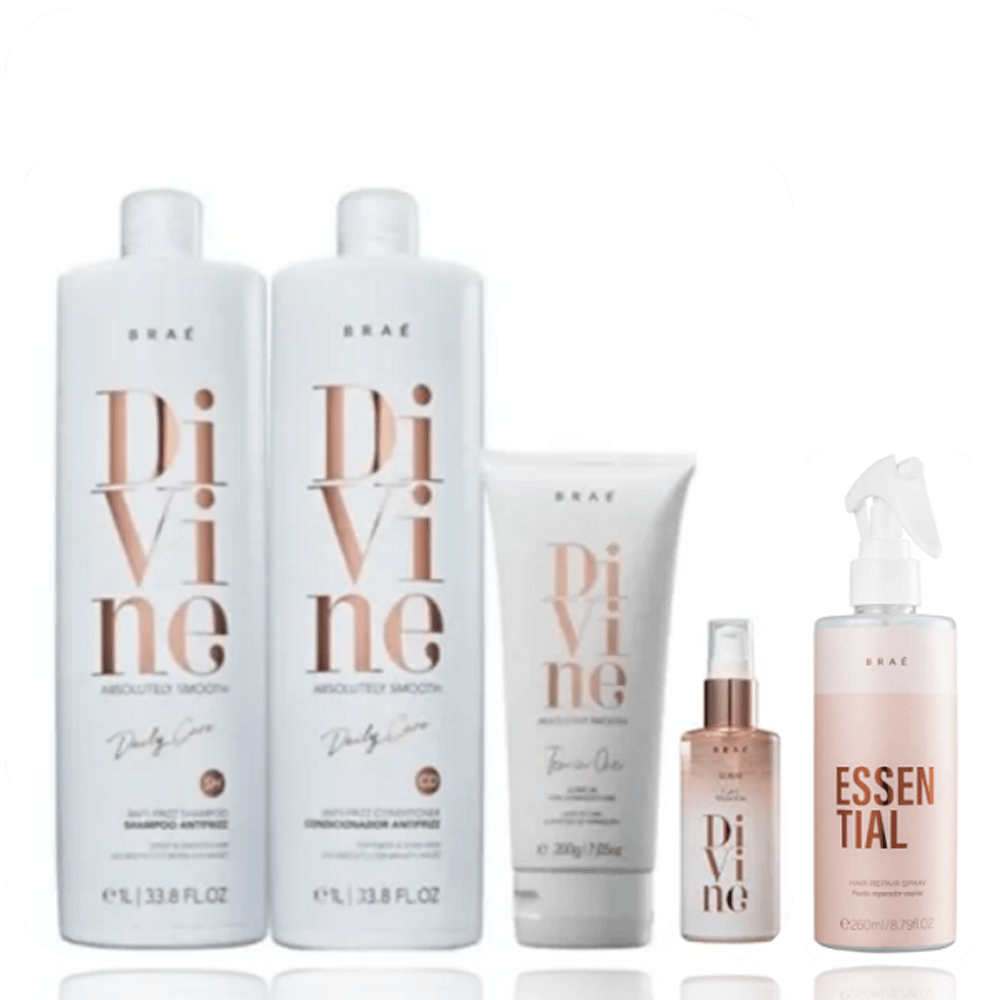 Kit Braé Divine Shampoo 1l + Condicionador 1l + Leave-in 200g + Sérum 60ml + Fluido Reparador 260ml