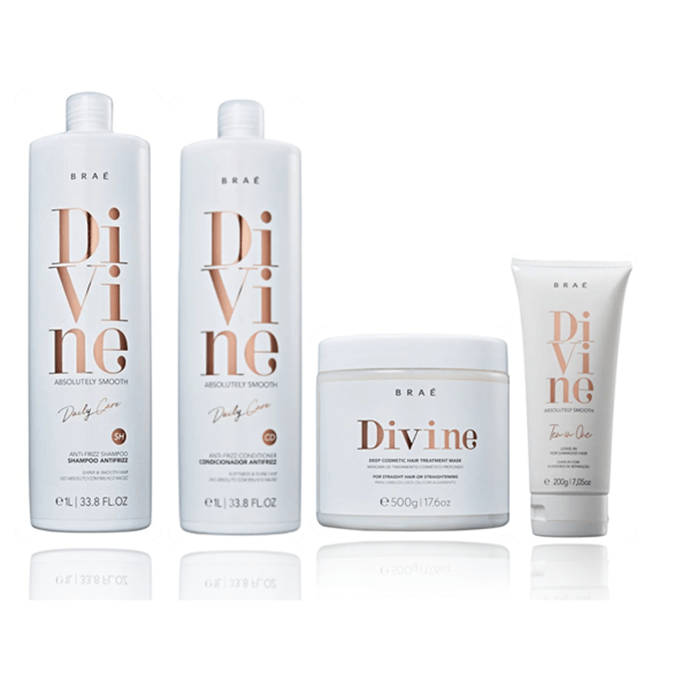 Kit Braé Divine Shampoo 1l + Condicionador 1l + Máscara 500g + Leave-in 200g