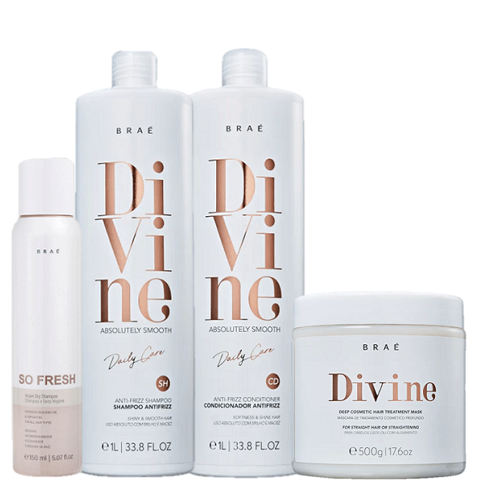 Kit Braé Divine Shampoo 1L + Condicionador 1L + Máscara 500g + So Fresh 150ml