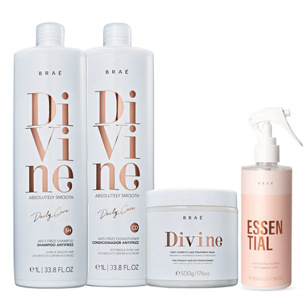 Kit Braé Divine Shampoo 1l + Condicionador 1l + Máscara 500g + Leave-in Reparador 260ml