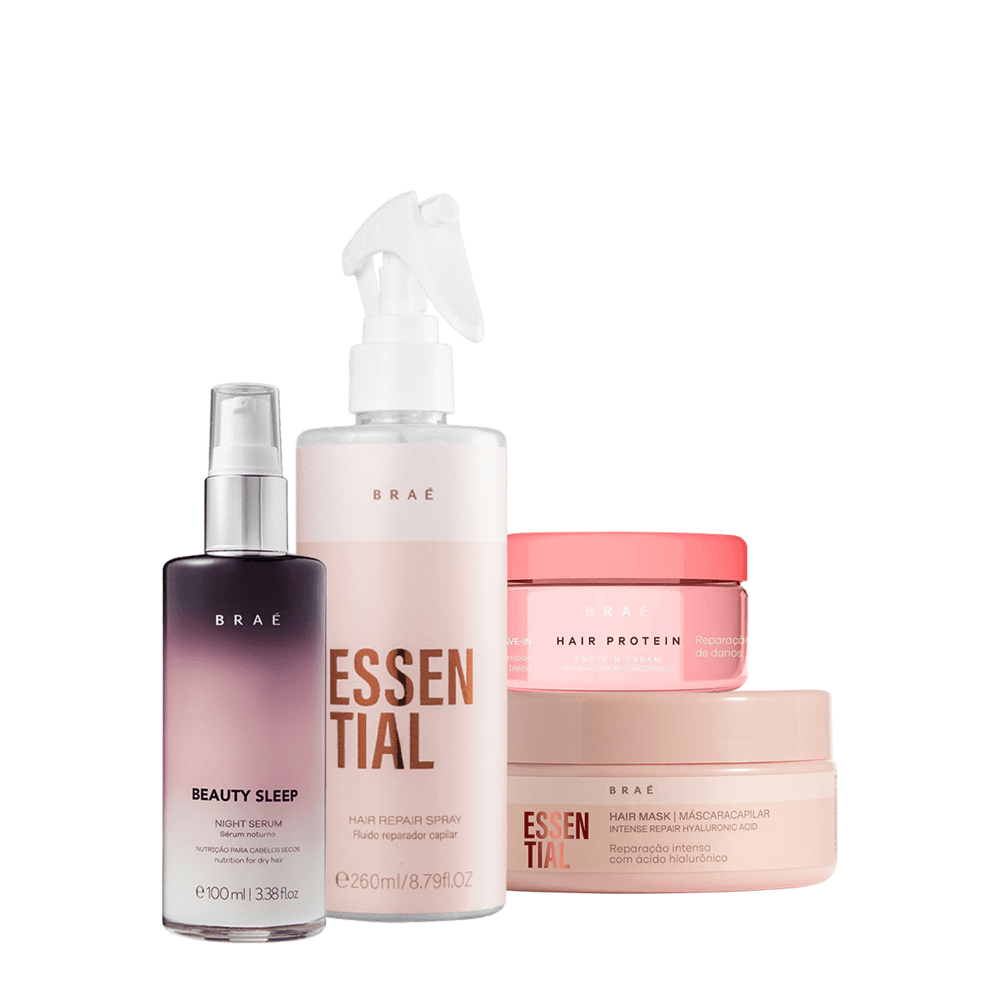Kit Braé Leave-in Proteína Concentrada 80g + Hair Repair Spray 260ml + Máscara 200g + Sérum 100ml