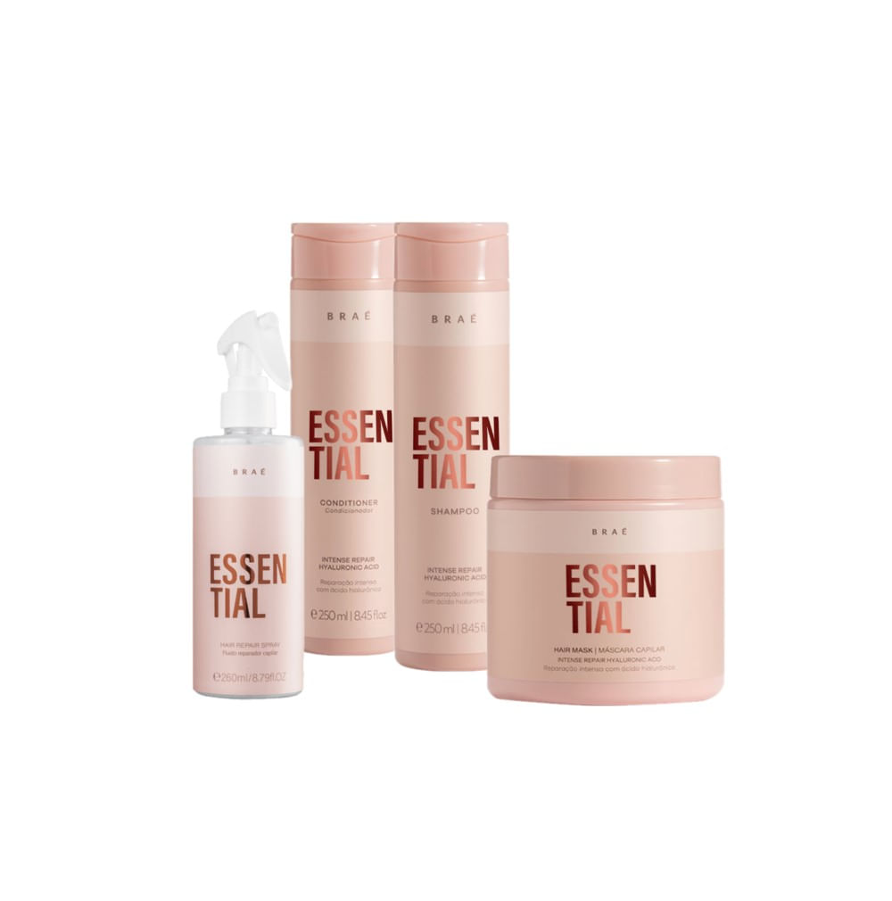 Kit Braé Essential Shampoo 250ml + Condicionador 250ml + Máscara 500g + Leave-in 260ml