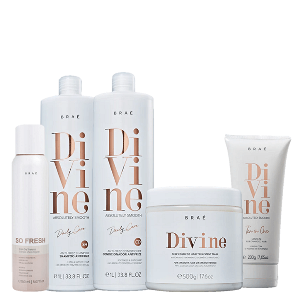 Kit Braé Divine Shampoo 1l + Condicionador 1l + Máscara 500g + Leave-in 200g + So Fresh 150ml