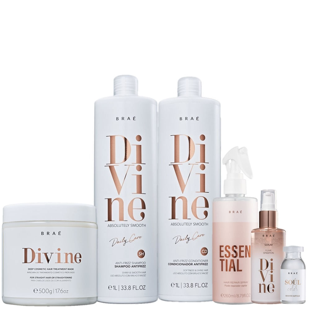 Kit Braé Shampoo 1l  + Condicionador 1l + Máscara 500g+ Fluído Reparador 260ml + Sérum 60ml + Ampola 13ml
