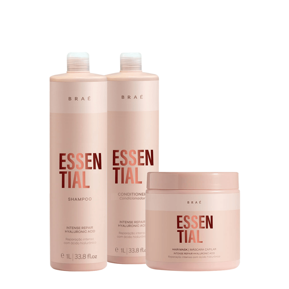 Kit Braé Essential Shampoo 1l + Condicionador 1l + Máscara 500g