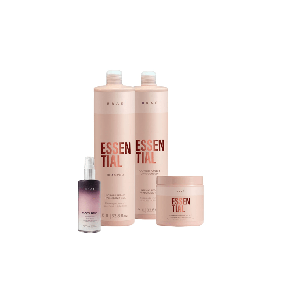 Kit Braé Shampoo 1l + Condicionador 1l + Máscara 500g + Sérum Noturno 100ml