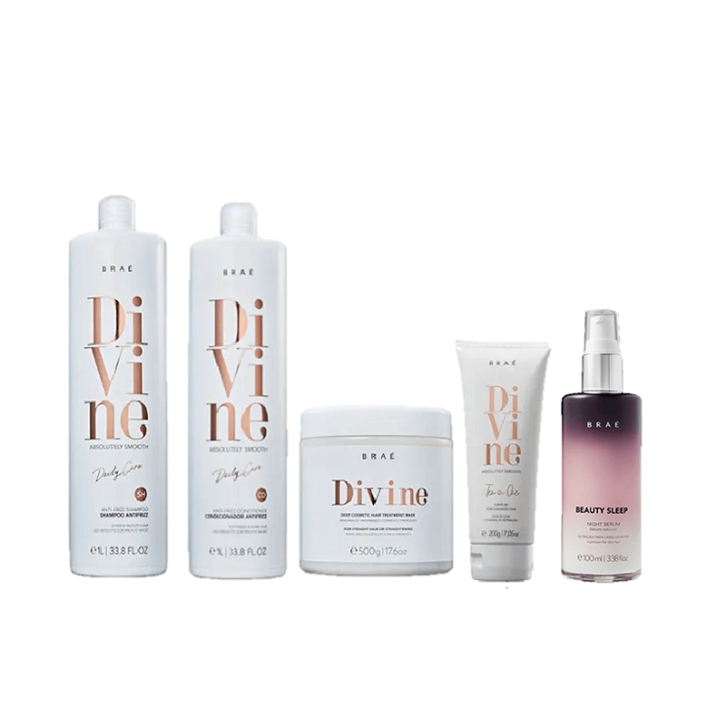Kit Braé Divine Shampoo 1l + Condicionador 1l + Máscara 500g + Leave-in 200g + Beauty Sleep 100ml