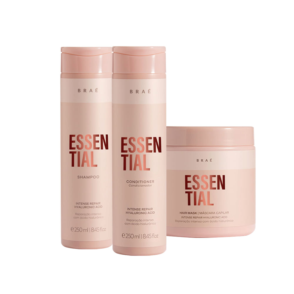 Kit Braé Essential Shampoo 250ml + Condicionador 250ml + Máscara 500g