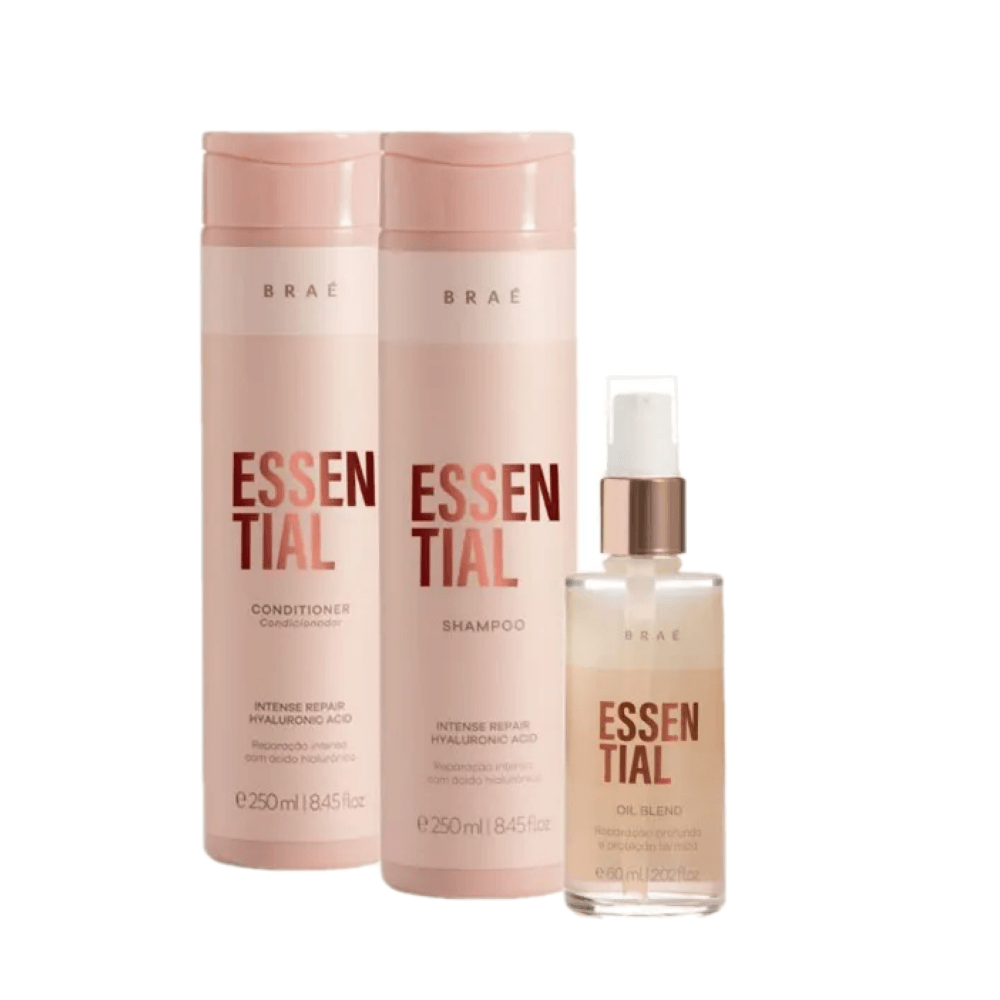 Kit Braé Essential Shampoo 250ml + Condicionador 250ml + Óleo Reparador 60ml