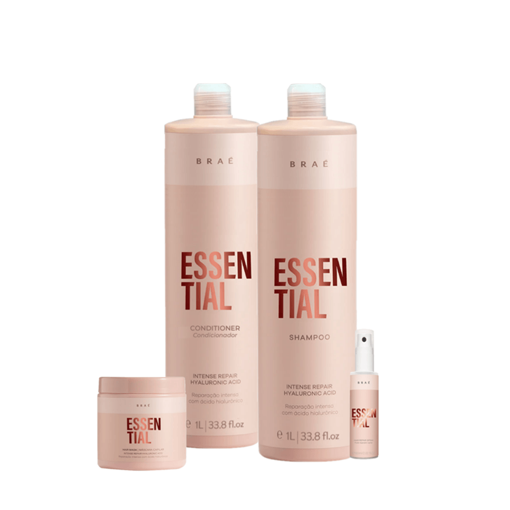 Kit Braé Essential Shampoo 1l + Condicionador 1l + Máscara 500g + Mini Leave-in 60ml