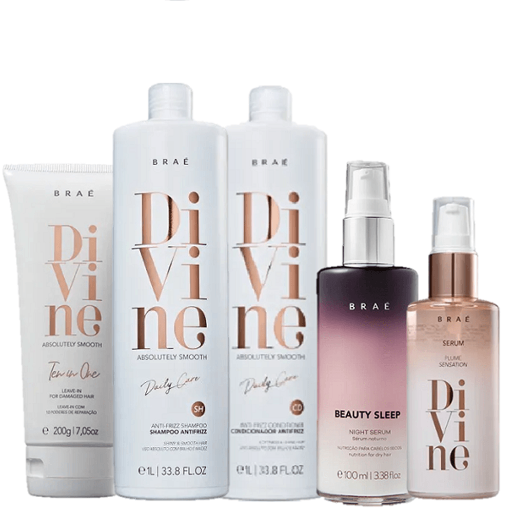 Kit Braé Shampoo 1l + Condicionador 1l+ Leave-in 200g + Sérum Plume 60ml + Beauty Sleep 100ml
